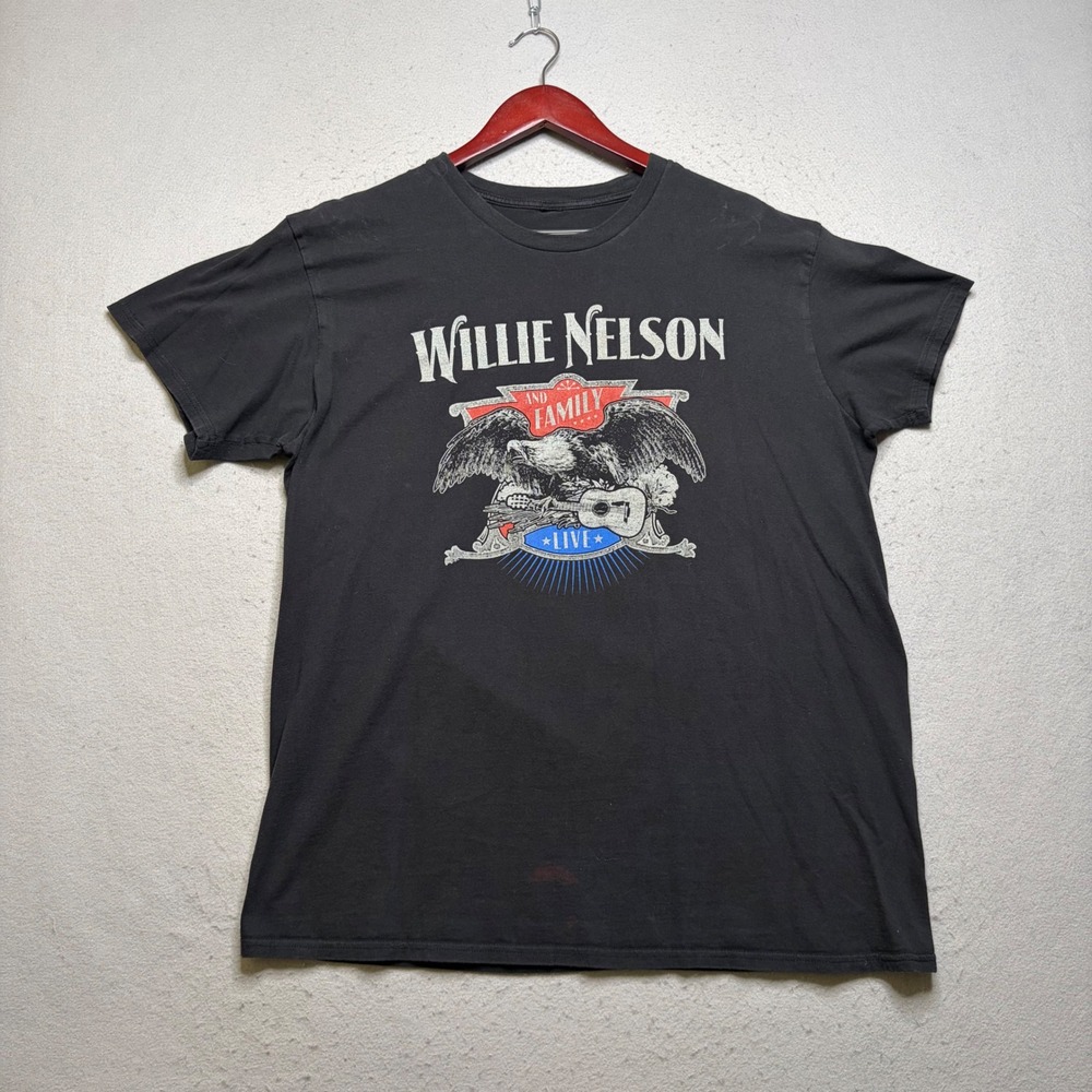 Willie Nelson T Shirt Mens XL Black Live And Family Eagle Graphic Y2K Band Tee